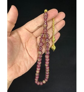ALTIN VARAKLI UÇAK CAMI TESBİH KÜRE KESİM 10MM EFLATUN RENKLİ T-683 (Çok Renkli)