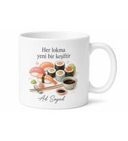 Sushi Sevenlere Chopstick Çizimli Uzak Doğu Mutfağı Kupa Bardak Hediye