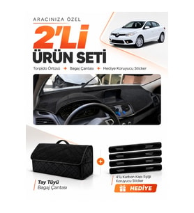 RENAULT FLUENCE BÜYÜK EKRANLI (2009-2016) Uyumlu Torpido Örtüsü + Tay Tüyü Çanta Seti - Siyah
