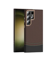 Samsung Galaxy S23 Ultra Uyumlu Kılıf M-safe Şarj Özellikli Karbon Fiber Görünümlü Zore Gros Kapak (Siyah-Pembe)