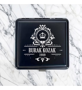 Kral Tacı Tasarımlı Metal Siyah Sigara Tabakası