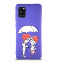 Samsung Galaxy A31 Soft Premier Kapak Aşk Tasarımlı Silikon Kılıf - Mor (Şeffaf)