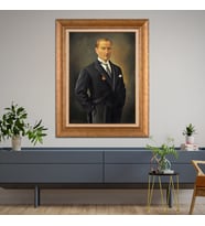 Altın Paspartulu Atatürk  Çerçeveli Tablo C195 (Gold)