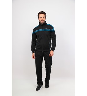 Erkek Rashell Kumaş Kolej Yaka Spor Rahat Kesim Eşofman Takım (Siyah)