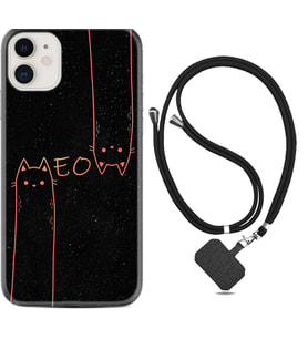 Apple iPhone 11 12 13 Mini Kılıf Boyun Askılı Silikon Meow 1657
