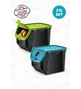 2'li Büyük Boy Coral Plastik Patates ve Soğan Sepeti, Saklama Kabı, 12L, Mavi-Yeşil