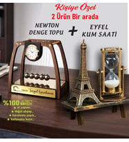 Kişiye Özel İsimli - Newton Denge Topu & Eyfel Kum Saati Yeni İş & Ofis Hediye PREMİUM HEDİYE SETİ