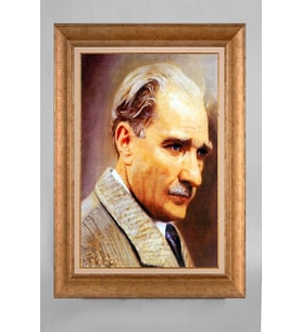EV İŞYERİ OFİS İÇİN ALTIN ÇERÇEVELİ PASPARTULU ATATÜRK TABLO S256