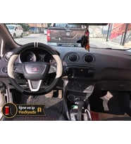 Seat Ibiza 6J Dikme Direksiyon Kılıfı Delikli Deri Parlak Siyah Bej Detay Çift Yüzük ve Dikiş 2008-2015