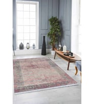 Pembe Çerçeveli Dokuma Pamuk Taban Kaymaz Kilim KLM185