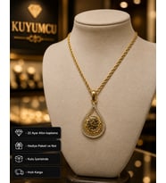 22 Ayar Altın Kaplama Osmanlı Tuğra Damla Model Taşlı Hediye Kadın Kolye