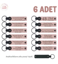 Aile Üyelerine Uygun Süpriz, 6'lı Set, Kişiye Özel Yazılı Deri Hatıra Anahtarlık, Pudra & Siyah