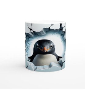 Buzlu Duvarı Delen Sevimli Penguen Baskılı Kupa Bardak