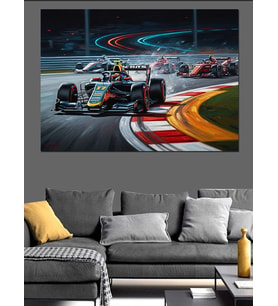 Pistte Yarışan Formula 1 Araçları Dekoratif Kanvas - Mdf Ahşap Tablo