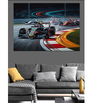 Pistte Yarışan Formula 1 Araçları Dekoratif Kanvas - Mdf Ahşap Tablo