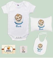 BK Kids Kişiye Özel İsimli 5 Parça Beyaz Bebek Body Zıbın Yastık Hediye Seti, Yeni Doğan Bebek Giyim Hediyesi-5