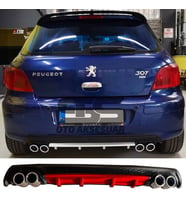 Peugeot 307 Difüzör Arka Tampon Eki 4 Egzoz Çıkışlı Kırmızı Lüx Tip
