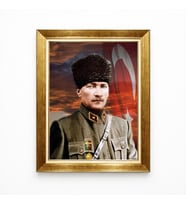 Tablore Atatürk Kalpaklı Kanvas Tablo - Türk Bayrağı Temalı Milli Mücadele Ruhu Portre