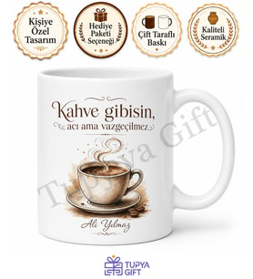 Kahve Aşkı Temalı Kişiye Özel Baskılı Kupa Bardak Hediye