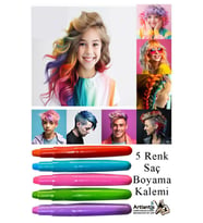 Saç Boyama Kalemi 5 Renk 1 Paket Bubu Saç Boyama Tebeşiri 5 Li Yıkanabilir Mini Tarak Hediyeli Hair Chalk Pen (Çok Renkli)