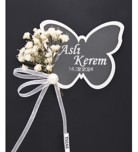 50 Adet 7x5cm Pleksi Kelebek Magnet İsimli Söz Nişan Hediyesi Mod.2 (Karışık)