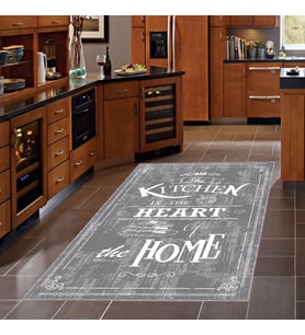 Kitchen Desenli Dijital Baskılı Kaymaz Taban Yıkanabilir Leke Tutmaz Mutfak Halısı (Gri)