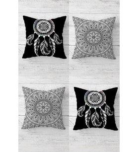 Dream Catcher Desenli Etnik Gizli Fermuarlı Kırlent Kılıfı Koltuk Yastık Kılıfı Takım(4adet) (Gri)