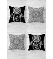Dream Catcher Desenli Etnik Gizli Fermuarlı Kırlent Kılıfı Koltuk Yastık Kılıfı Takım(4adet) (Gri)