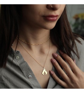 Kişiye Özel 925 Ayar Gümüş Alev Sembolü Kolye Tutku ve Güç Temalı (Gold)