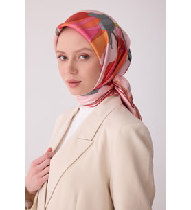 Çiçek Desen İpek Twill Eşarp   - 2026 İlkbahar-Yaz (T)   4303 (A.Pembe)