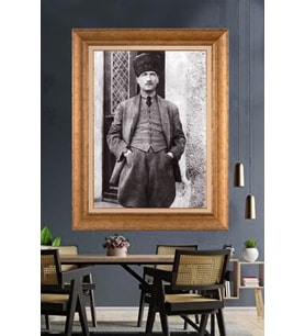 Altın Varaklı Çerçeveli Paspartulu Atatürk Tablo TR1332 (Gold)