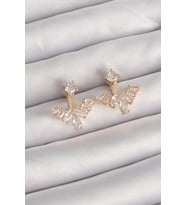 Pirinç Gold Renk Zirkon Taşlı V Model Küpe 5886