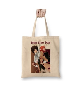 Bungou Stray Dogs Anime Osamu Dazai x Chuuya Nakahara Bez Çanta Uzun Saplı Alışveriş Çantası (Beyaz)
