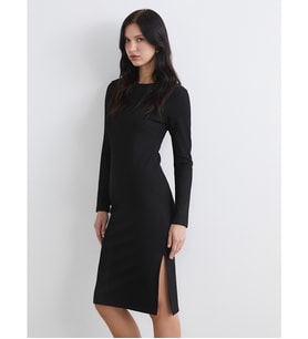 LCW Comfort Siyah Bisiklet Yaka Fitilli Elbise