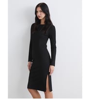 LCW Comfort Siyah Bisiklet Yaka Fitilli Elbise