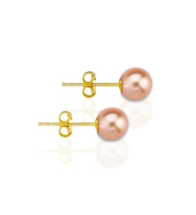 Şık 925 Ayar Gümüş Altın Renk Vidalı Pembe İnci Küpe – 10 mm