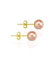Şık 925 Ayar Gümüş Altın Renk Vidalı Pembe İnci Küpe – 10 mm