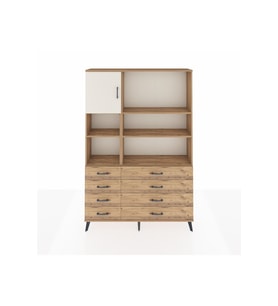Arges Dolap 7 Raflı 8 Çekmeceli Tek Kapaklı  132x30x195 Çam-Aytaşı/Çam