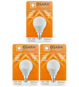 (3 Adet) Osaka 7W (50W) Sarı Işık E14 Duylu (İnce Duy) Led Mini Ampul