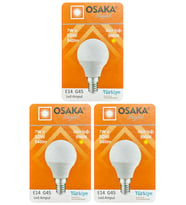 (3 Adet) Osaka 7W (50W) Sarı Işık E14 Duylu (İnce Duy) Led Mini Ampul