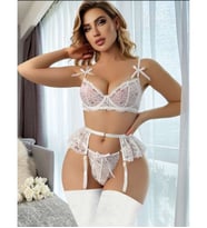 Beyaz Renk Dantelli 4 Parça Kadın Bride Jartiyer Takım