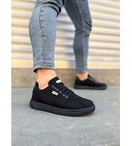 JY0118 REX Bağcıklı Keten Kumaş Erkek Günlük Sneaker Ayakkabı KST - Siyah