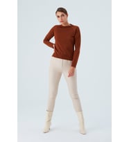 Peraluna VANESSA PULLOVER Merino Yünlü Yanları Yırtmaçlı Ince Kadın Triko Kazak - Kahve