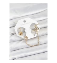 Mey İthalat® Pirinç Gold Renk Yılan Model Zincir Bağlantılı Ear Cuff Küpe Seti