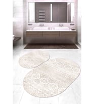 Dijital Baskılı Kaymaz Taban Yıkanabilir Oval 2'li Klozet Takımı Banyo Paspası NOKZ-HT-986 (Bej)