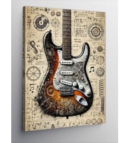 Kanvas Tablo Elektrik Gitar Ve Harita Deseni