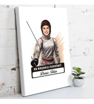 Kişiye Özel Hediye Karikatürlü En Başarılı Kadın Eskrimci Kanvas Tablo