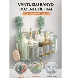 Ultra Güçlü Vantuzlu Banyo Düzenleyici Raf Delmeden Duvara Monte Çok Amaçlı Duş & Mutfak Rafı (Yeşil)