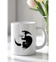 Siyah Beyaz Kedi Desenli 330ml Baskılı Beyaz Seramik Kupa Bardak