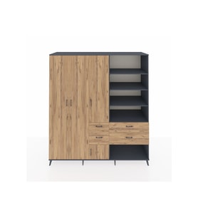 Kronos Dolap 14 Raflı 4 Çekmeceli 4 Kapaklı 220x59x243 Antrasit-Çam/Çam
